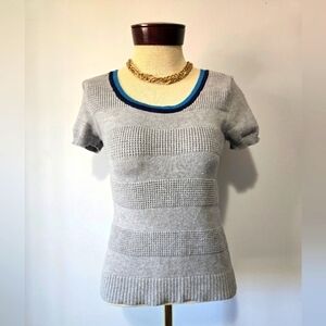 Bagatelle Gray Crew Neck Sweater with Textured Stripes , Navy And Blue Collar. S